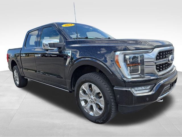 2021 Ford F-150 Platinum in Agate Black Metallic — front three-quarter view